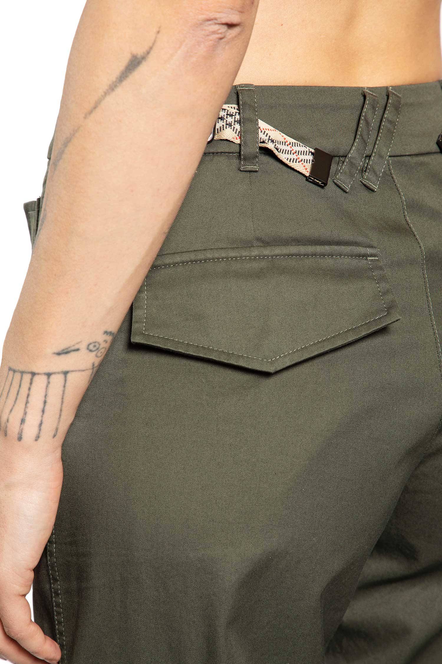 Check Trim Gabardine Cargo Trousers - Image 5
