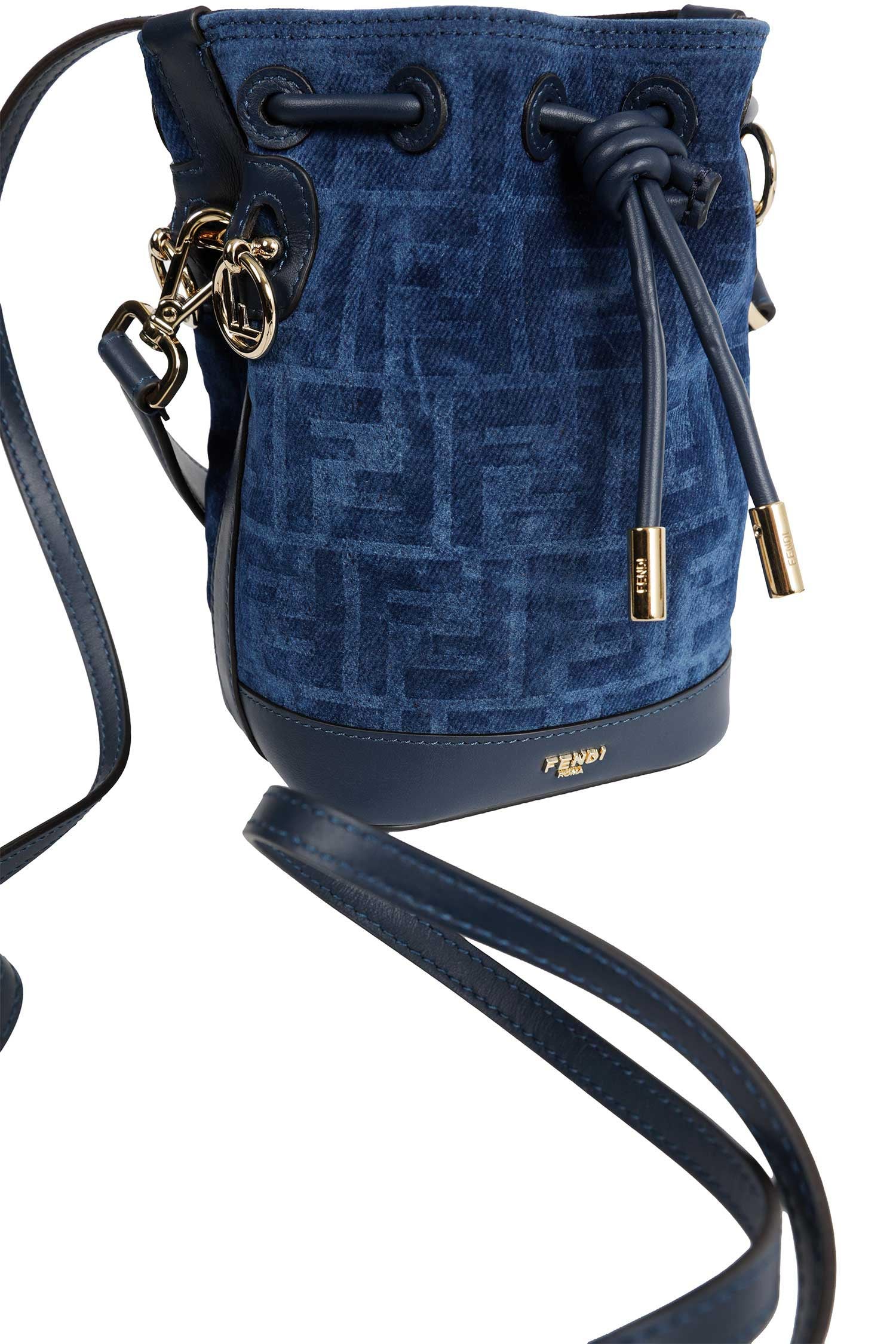 Mini Mon Tresor FF Denim Flock Bucket Bag - Image 4