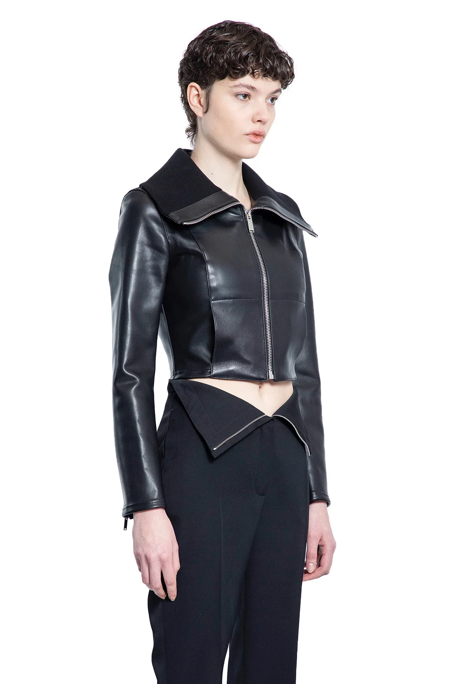 Folded Collar Leather Jacket - Image 3