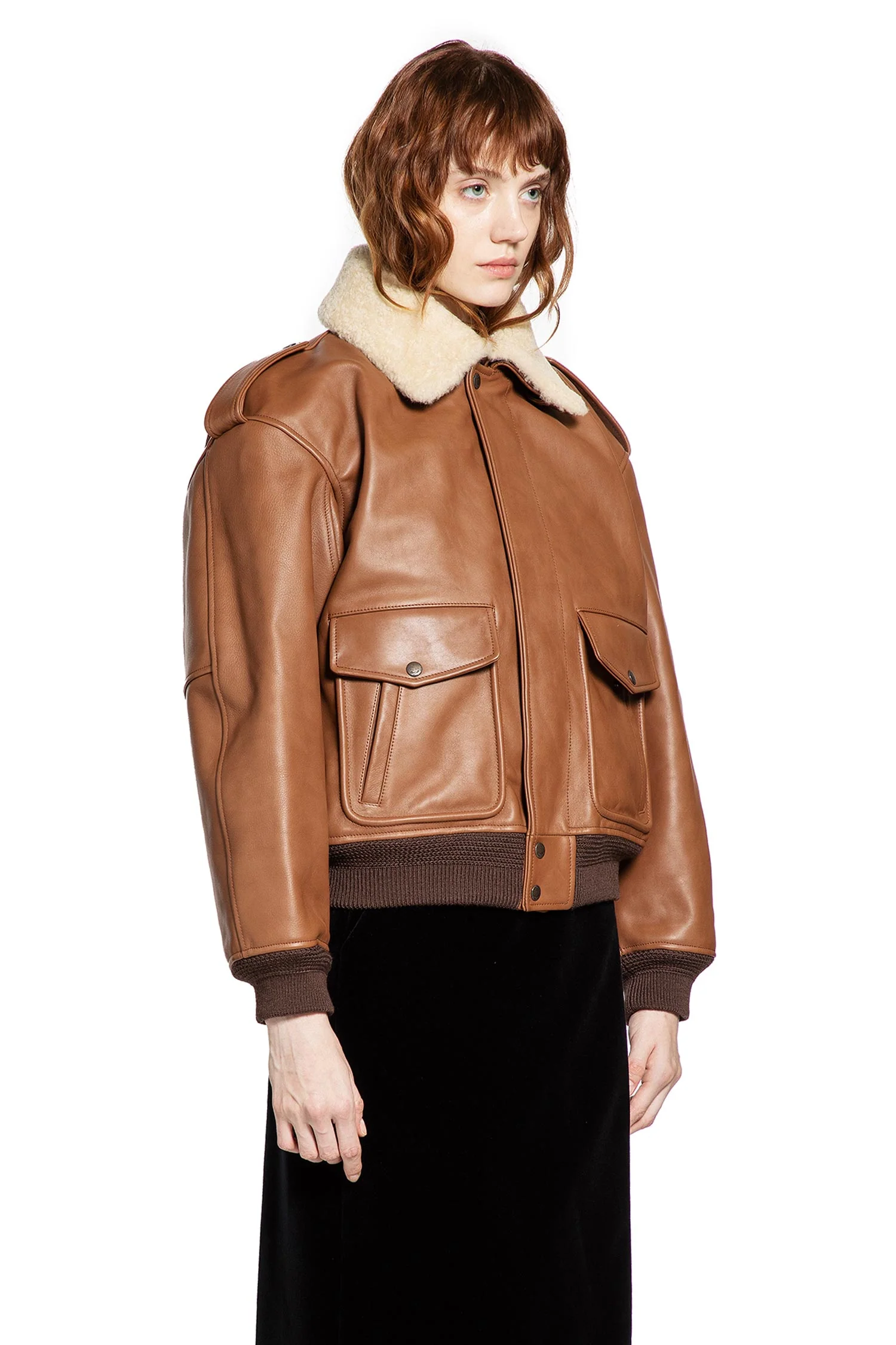 Bomber in Grained Leather and Shearling - Image 3